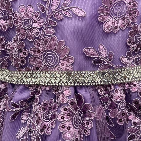 Beautiful lavender, embroidered gown with diamond belt - Picture 2 of 4